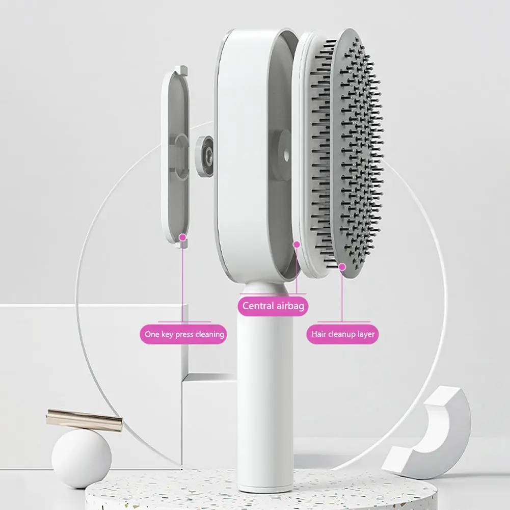 Self Cleaning Hair Brush For Women One-key Cleaning Hair Loss Airbag Massage Scalp Comb Anti-Static Hairbrush by null