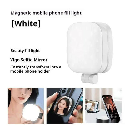 Mini Portable Mobile Phone Selfie Light With Magnetic Holder And Makeup Mirror Three Color Temperature Dimmable by null