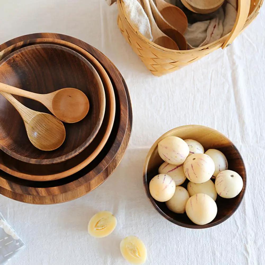 Handmade Wooden Bowl Natural Wood Kitchen Fruit Salad Bowl Japanese Style Decorative Lightweight Non Slip Heat Resistant by null