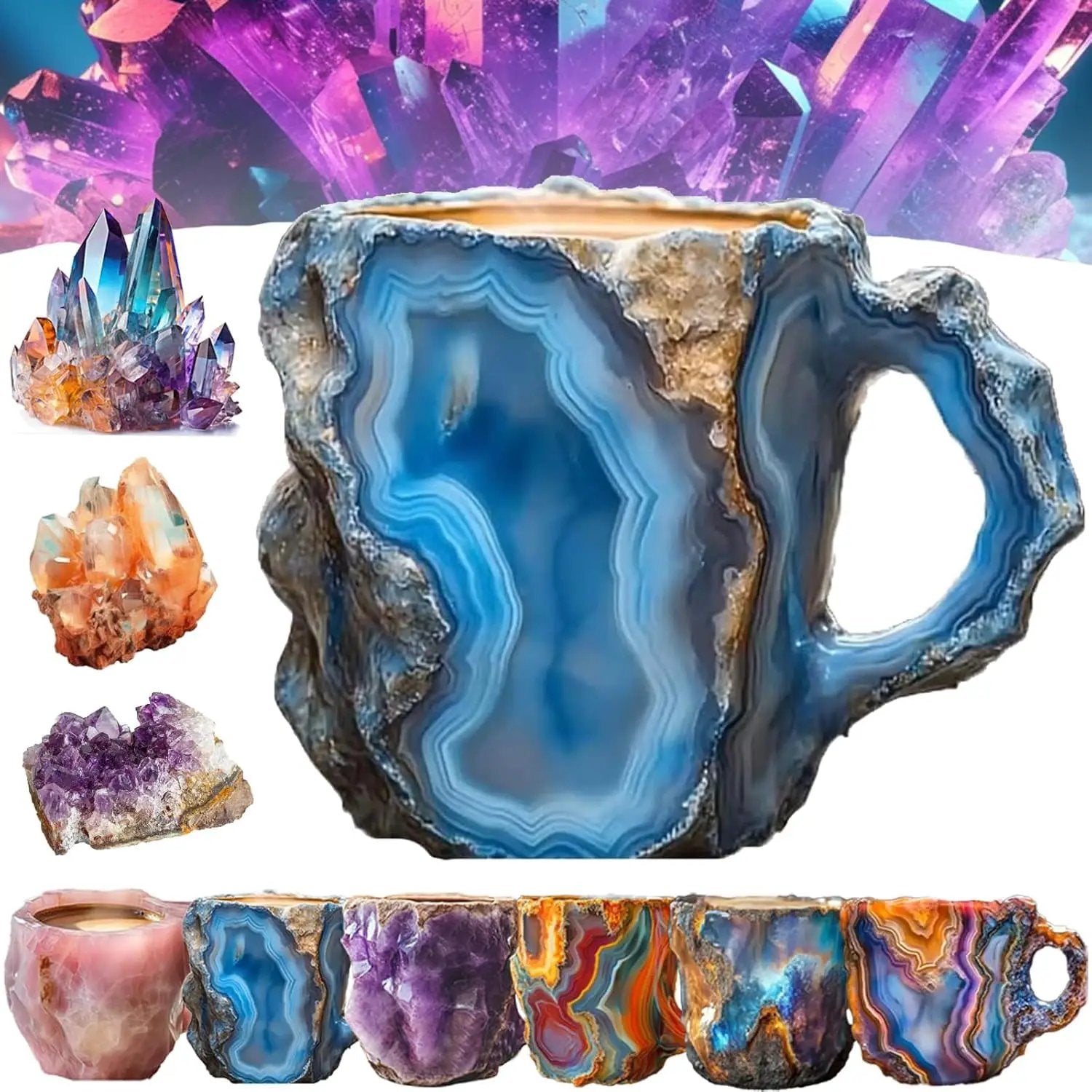 400ml Resin Mineral Crystal Coffee Mugs With Handles Elegant Fake Mineral Crystal Cup For Workplace Home Decor Christmas Gift Kitchen Gadgets by Zeny Home & Beauty