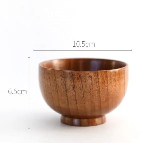 Wooden Round Bowls Set Four Pieces Natural Wood Color For Coffee Tea Meals Hotel Home Kitchen by null