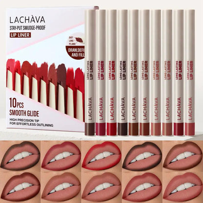 10 Color Long Lasting Lip Liner And Lip Color Set Waterproof For Precise Definition And Color Correction by null