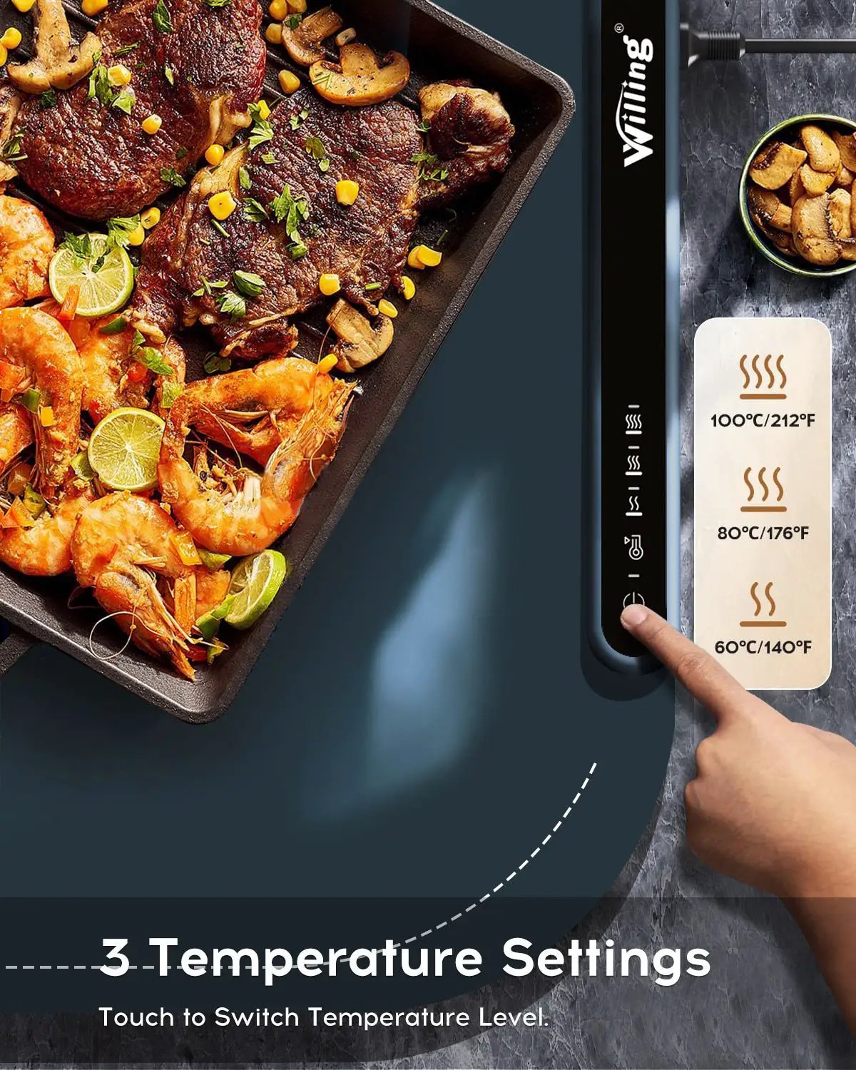 Willing 250W Food Warming Mat With 3 Temperature Settings Warmer For Stainless Steel Ceramic Glass Enamelware Navy Blue by null