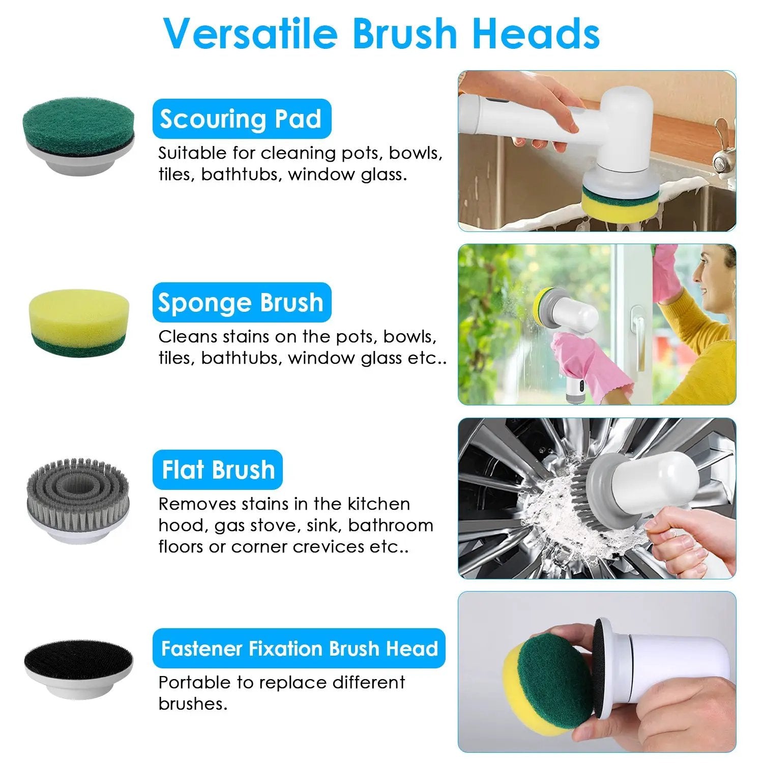 Handheld Cordless Spin Scrubber With 2 Speeds 3 Brushes Rechargeable Power For Kitchen Bathtub Sink Cleaning by null