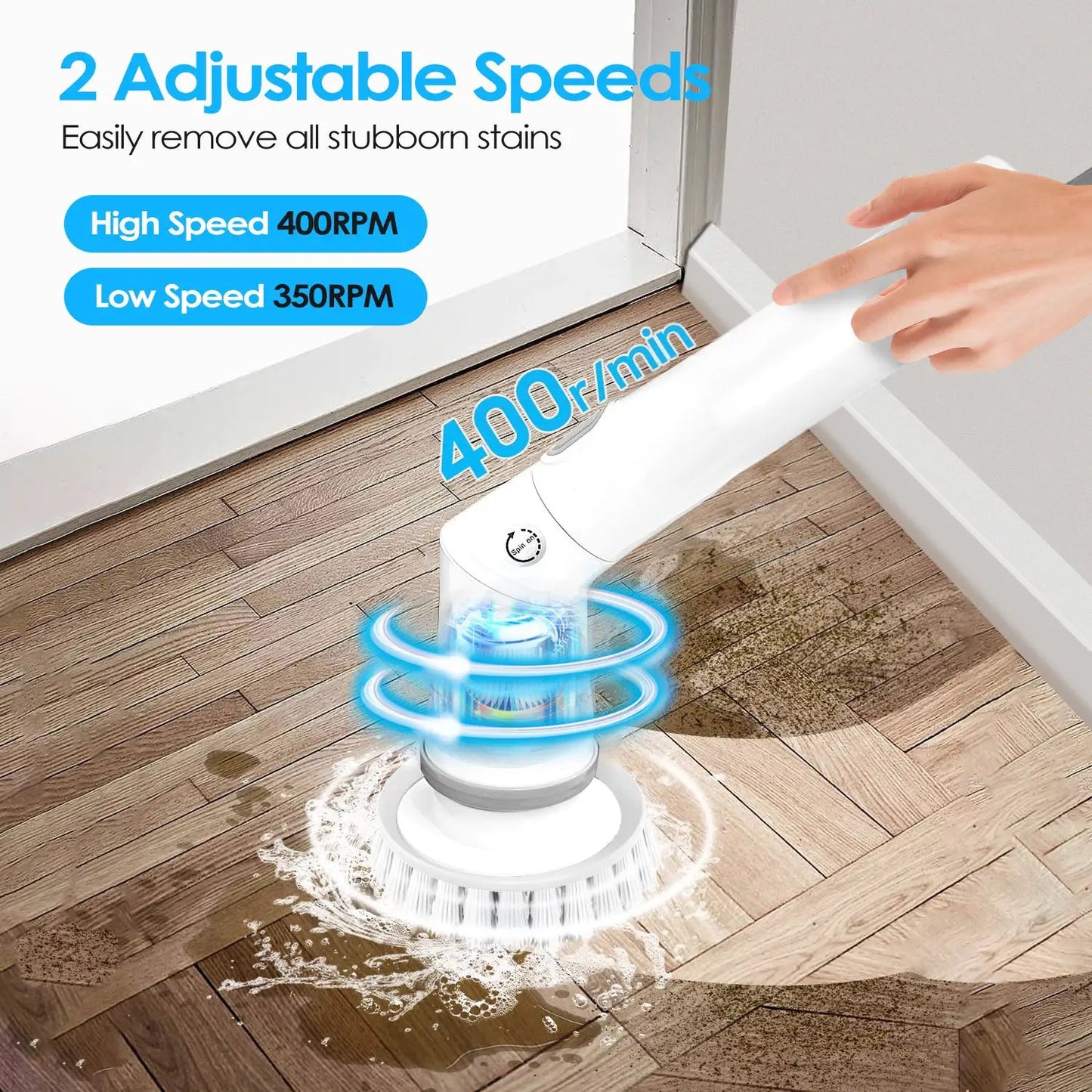 Electric Spin Scrubber Cordless Rechargeable Telescopic Cleaning Brush With 6 Replaceable Heads And Dual Speed by null