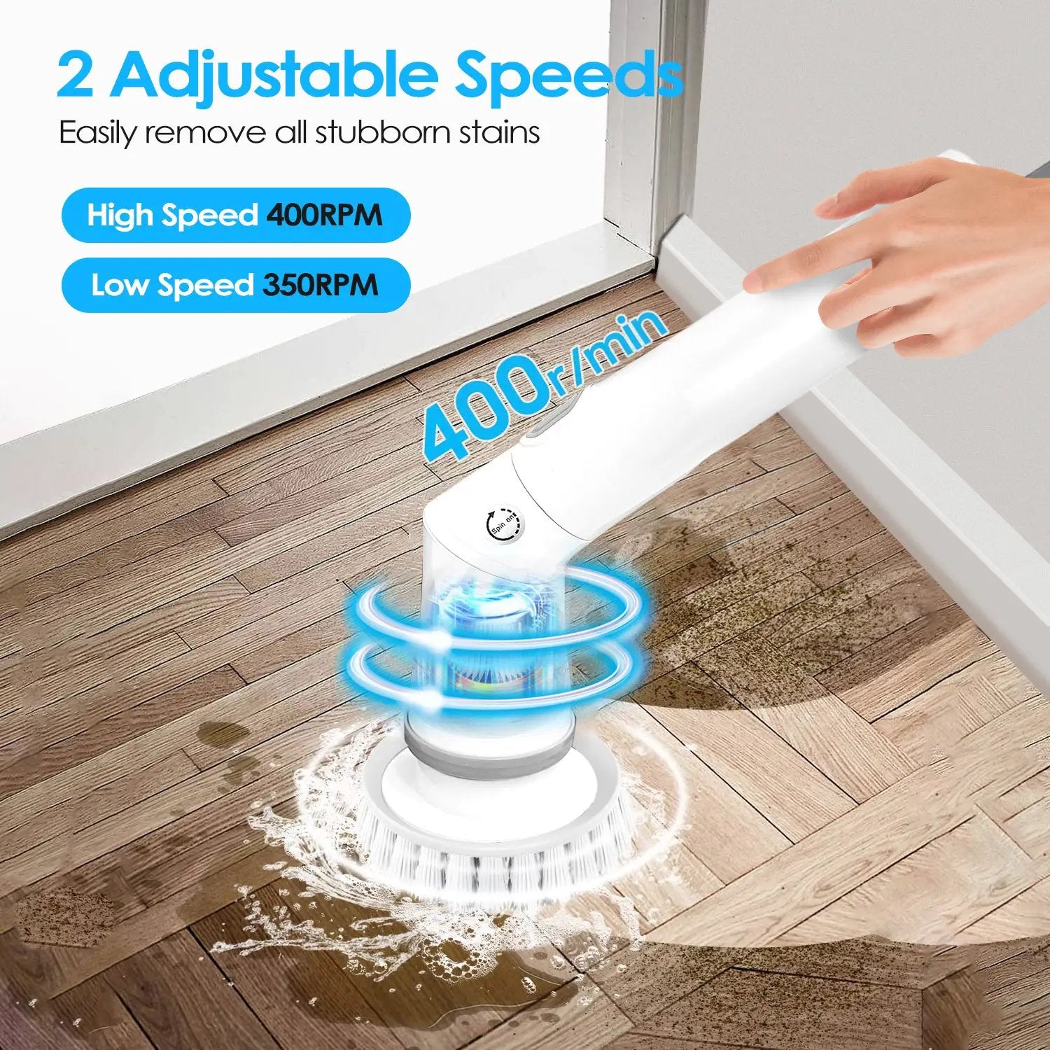 Electric Spin Scrubber Cordless Rechargeable Telescopic Cleaning Brush With 6 Replaceable Heads And Dual Speed by null