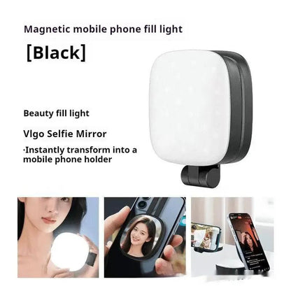 Mini Portable Mobile Phone Selfie Light With Magnetic Holder And Makeup Mirror Three Color Temperature Dimmable by null