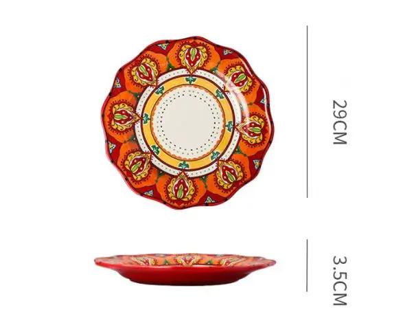 Bohemian Underglaze Ceramic Bowls Round Floral Design Artisanal Dinnerware Set For Everyday Table Decor by null