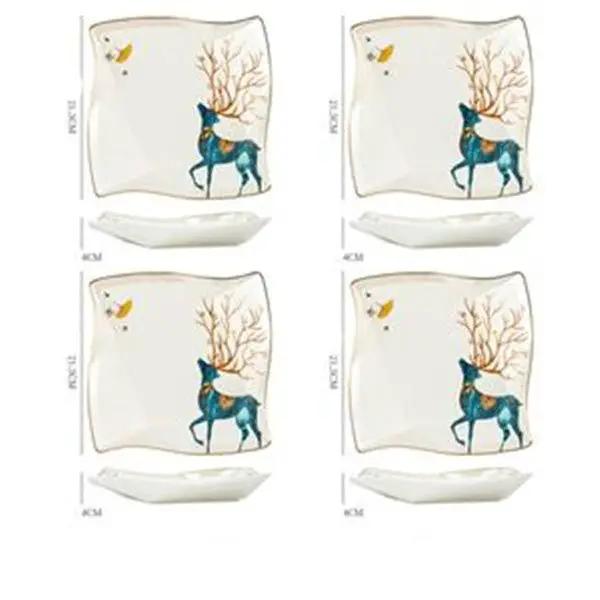 Nordic Style Porcelain Dinner Plates Set Ceramic Round Plates With Plants And Flowers Design by null