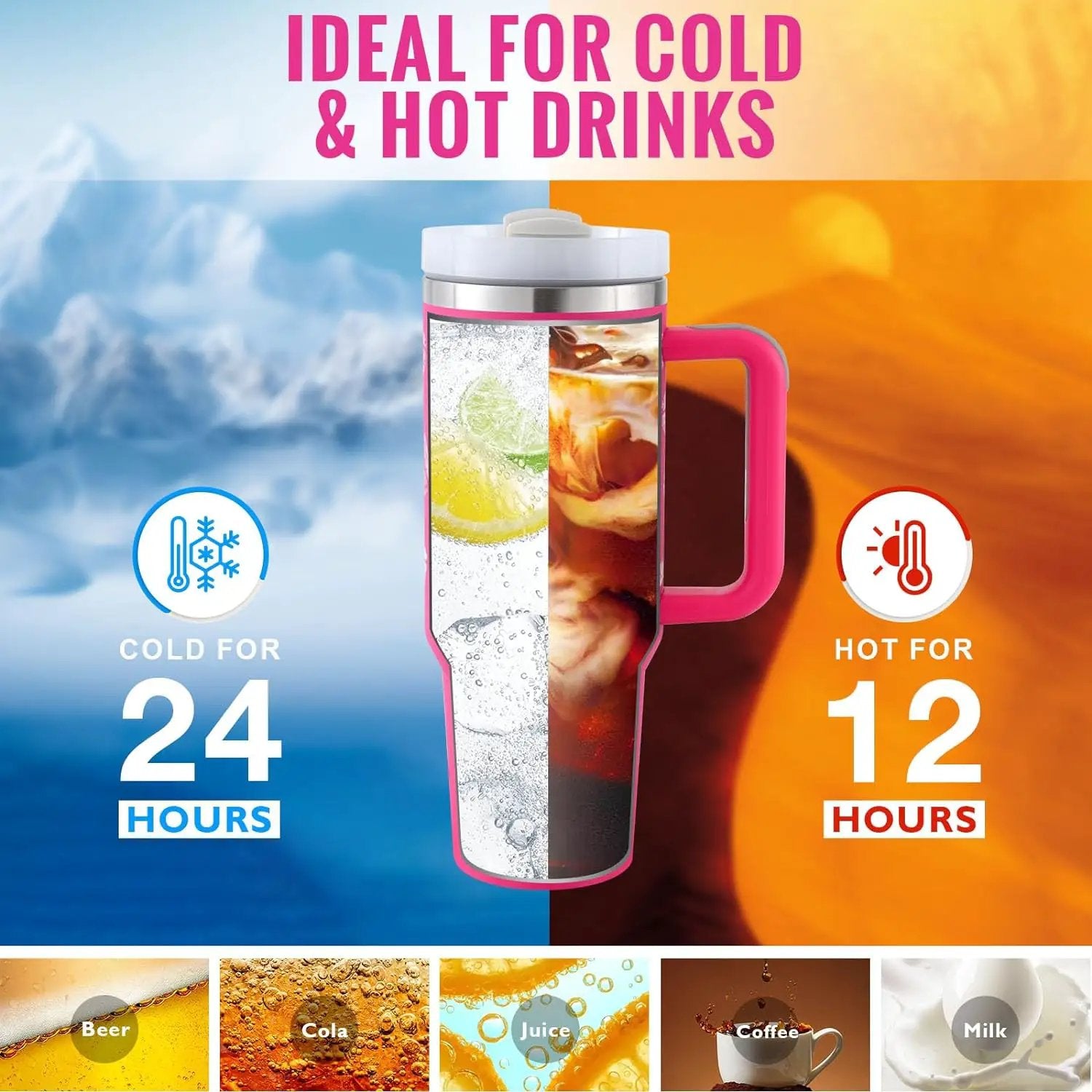 40 Oz Stainless Steel Insulated Tumbler With Handle Travel Coffee Cup For Office And Gym by null