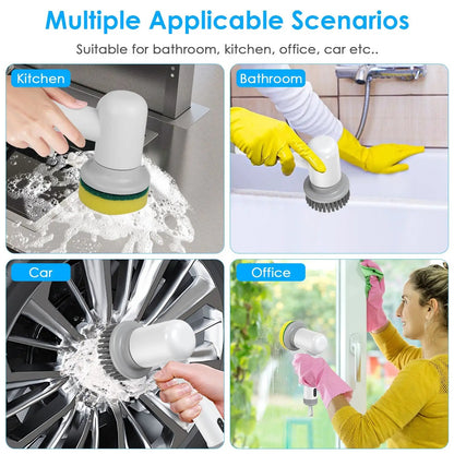 Handheld Cordless Spin Scrubber With 2 Speeds 3 Brushes Rechargeable Power For Kitchen Bathtub Sink Cleaning by null