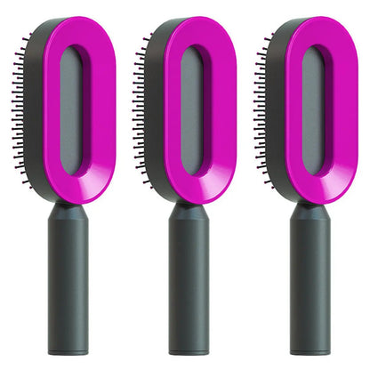 Self Cleaning Hair Brush For Women One-key Cleaning Hair Loss Airbag Massage Scalp Comb Anti-Static Hairbrush by null