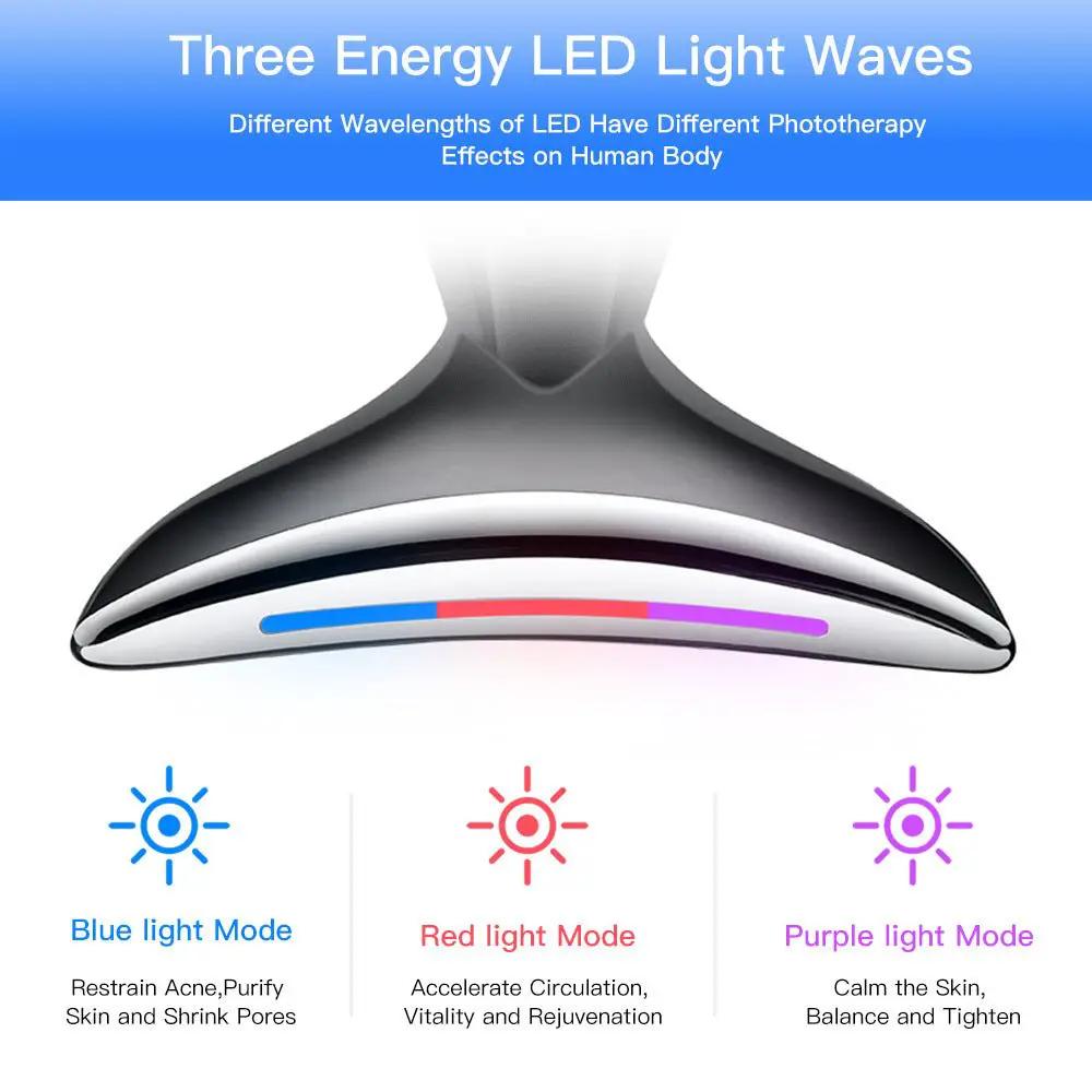 EMS Microcurrent Neck And Face Beauty Device With 3 Color LED Photon Therapy For Skin Tightening And Double Chin Reduction by null