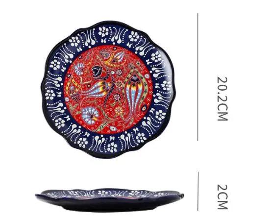 Bohemian Underglaze Ceramic Bowls Round Floral Design Artisanal Dinnerware Set For Everyday Table Decor by null