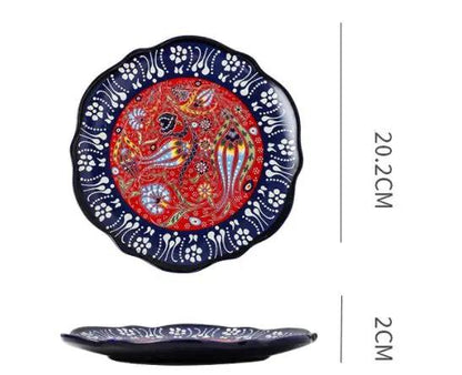 Bohemian Underglaze Ceramic Bowls Round Floral Design Artisanal Dinnerware Set For Everyday Table Decor by null