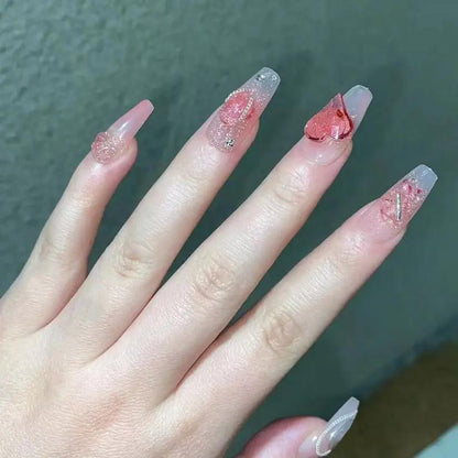 Summer Strawberry False Nail Wraps Set For Easy At Home Manicure Bright Colorful Nails Without Salon Visit by null