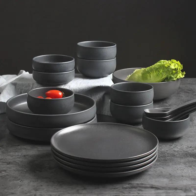 Nordic Ceramic Dinnerware Set With Deep Rice Bowl And Steak Plate New Bone China Matt Glaze Microwave Safe by null