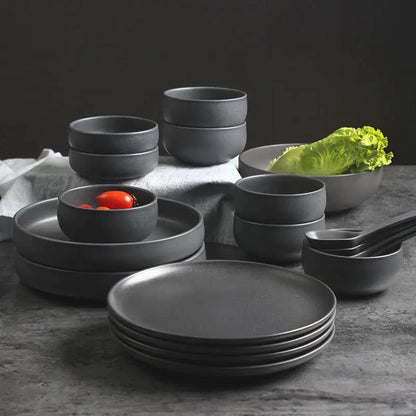 Nordic Ceramic Dinnerware Set With Deep Rice Bowl And Steak Plate New Bone China Matt Glaze Microwave Safe by null