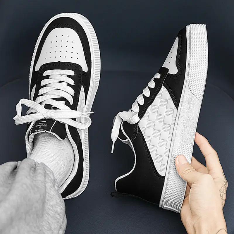 Casual Lace-up Sneakers Men Fashion Breathable Plaid Flats Shoes by Zeny Home & Beauty