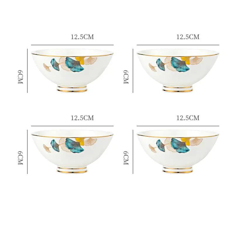 Nordic Style Porcelain Dinner Plates Set Ceramic Round Plates With Plants And Flowers Design by null