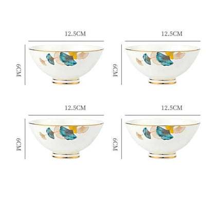 Nordic Style Porcelain Dinner Plates Set Ceramic Round Plates With Plants And Flowers Design by null