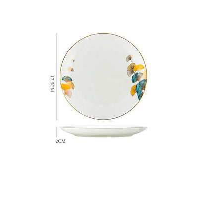 Nordic Style Porcelain Dinner Plates Set Ceramic Round Plates With Plants And Flowers Design by null