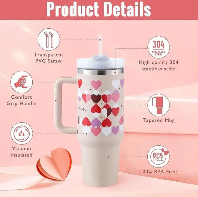 40 Oz Stainless Steel Insulated Tumbler With Handle Travel Coffee Cup For Office And Gym by null