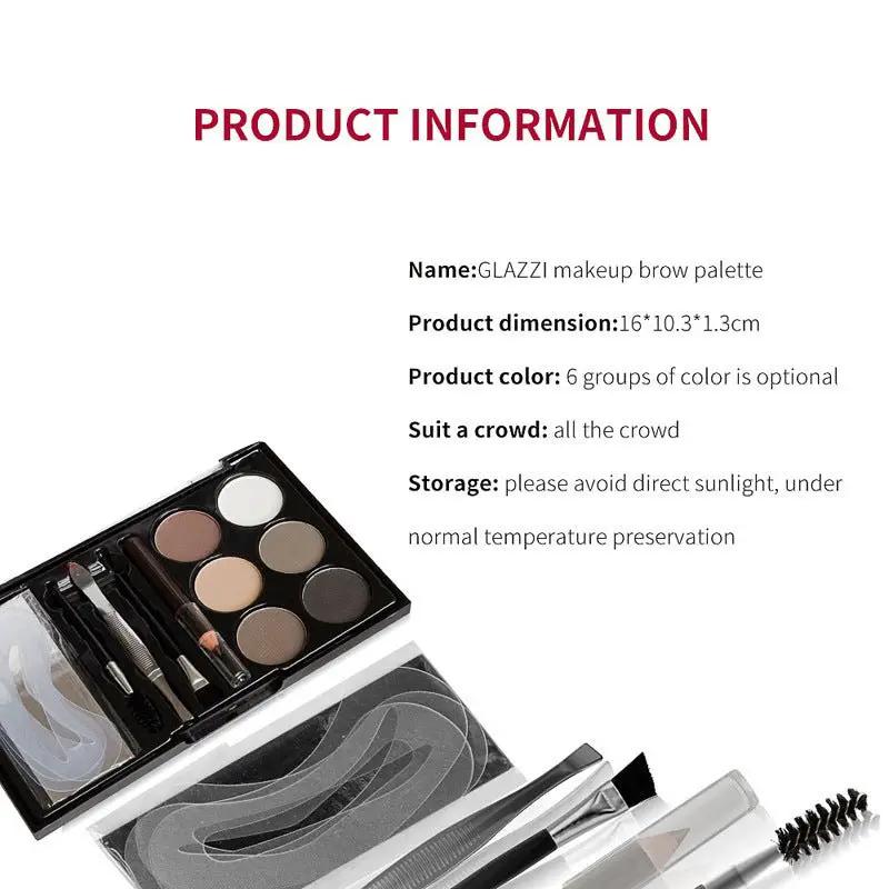 Natural Brown Eyebrow Powder Palette And Stamp Waterproof Makeup Kit For Full Shaping And Definition by null