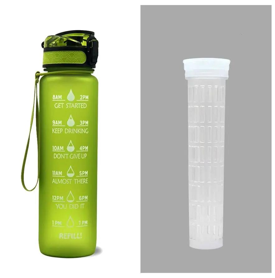 Leakproof 1L Tritan Water Bottle with Time Marker - Cycling Motivational Sports Fitness Cup by null