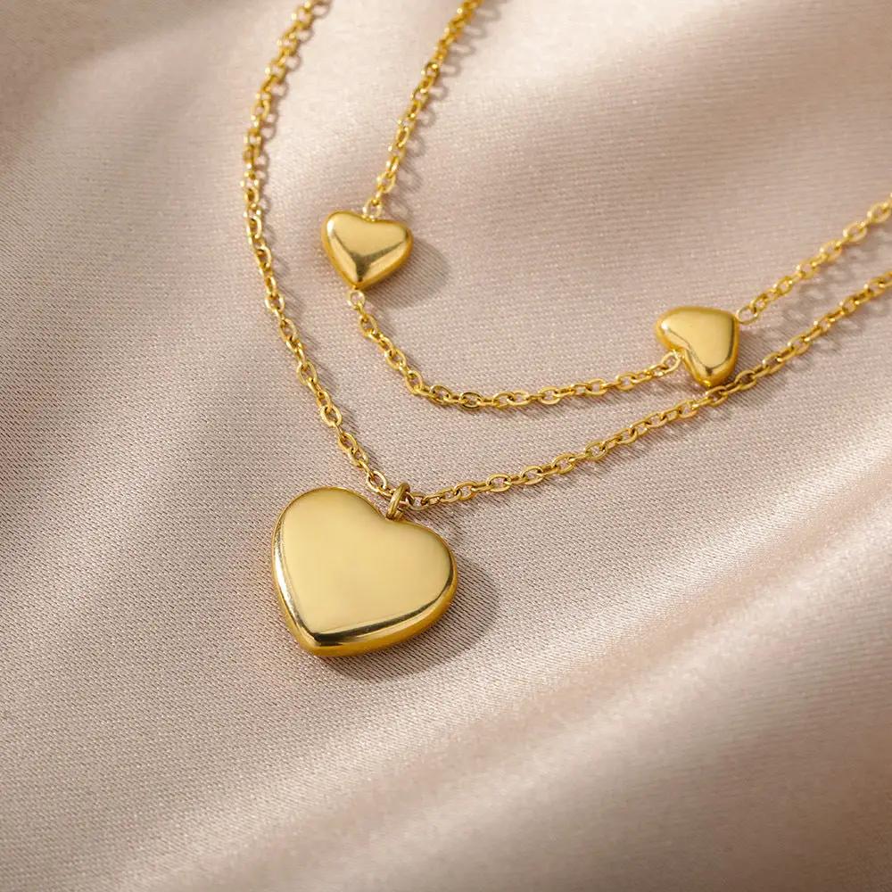 Fashion Jewelry Multilayer Heart Pendant Necklaces For Women Stainless Steel Chain Choker Zircon Moon Star Necklace Femme Wedding Jewelry Gift by Zeny Home & Beauty