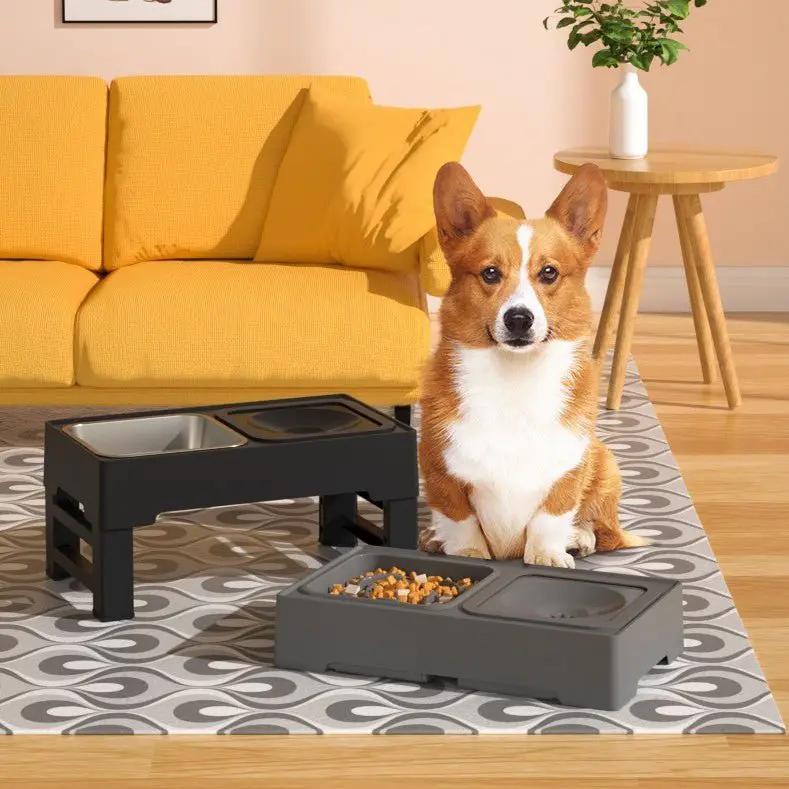 Stainless Steel Double Dog Bowls On Adjustable Height Stand Elevates Food And Water For Dogs by null