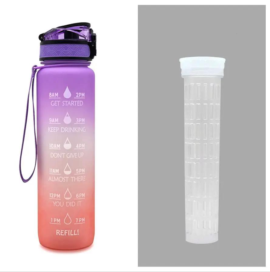 Leakproof 1L Tritan Water Bottle with Time Marker - Cycling Motivational Sports Fitness Cup by null