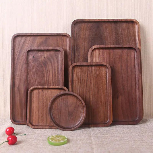 Japanese Korean Style Hand Painted Black Walnut Wood Square Dinner Plate 13cm No 2 Size by null